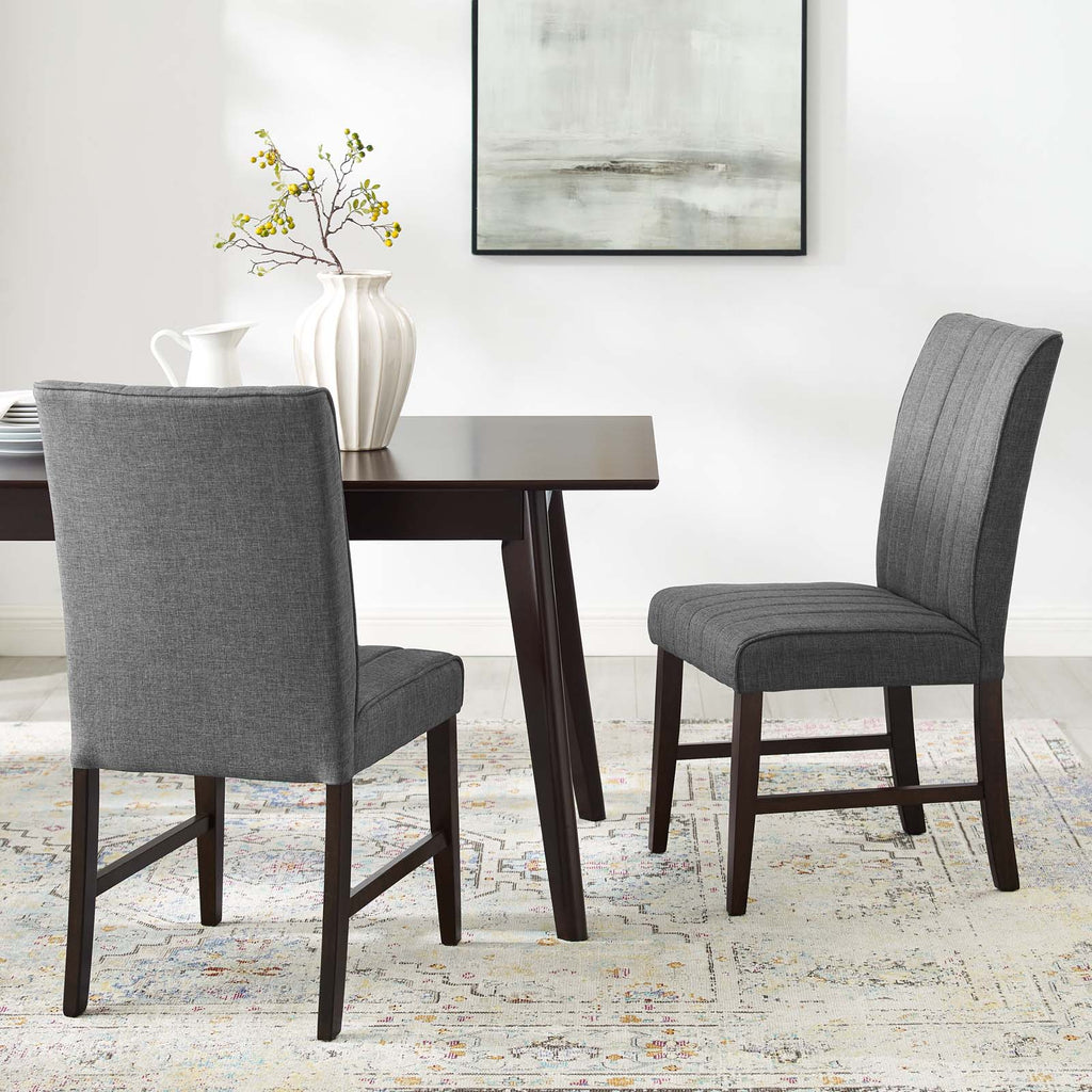 Motivate Channel Tufted Upholstered Fabric Dining Chair Set of 2 Gray EEI-3333-GRY