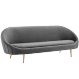 Modway Furniture Sublime Vertical Curve Back Performance Velvet Sofa Gray 32 x 89.5 x 32