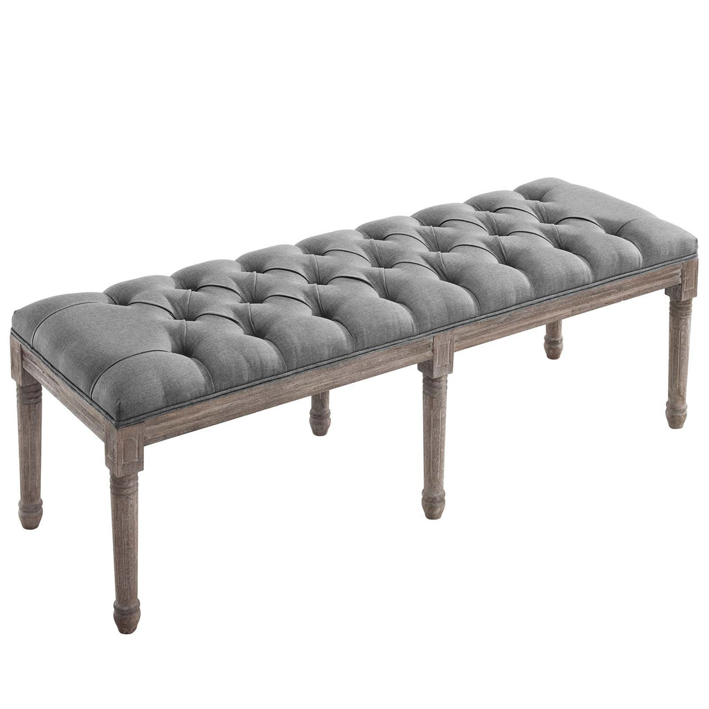 Province French Vintage Upholstered Fabric Bench Light Gray EEI-3368-LGR