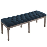 Province French Vintage Upholstered Fabric Bench Navy EEI-3368-NAV