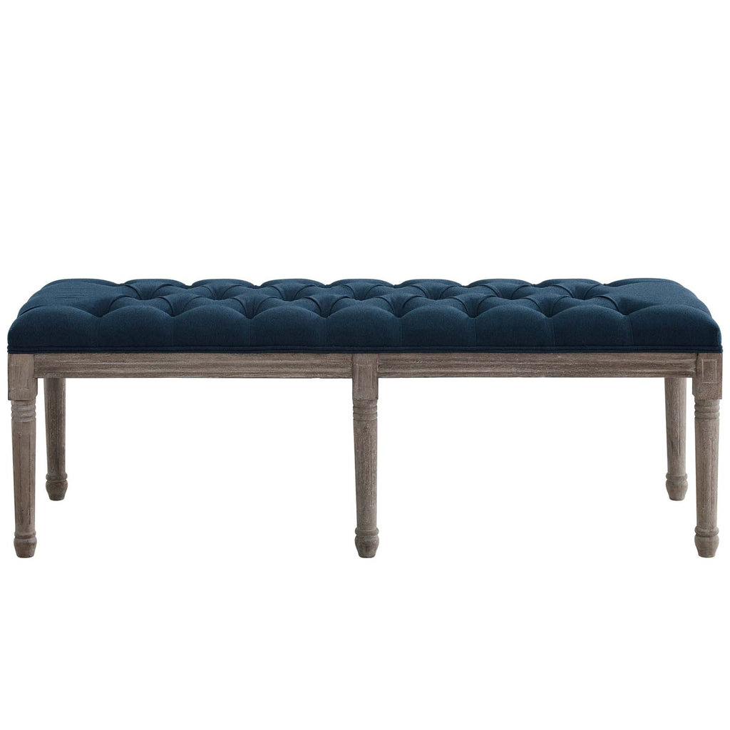 Province French Vintage Upholstered Fabric Bench Navy EEI-3368-NAV