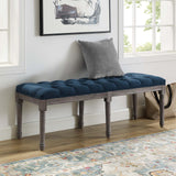 Province French Vintage Upholstered Fabric Bench Navy EEI-3368-NAV