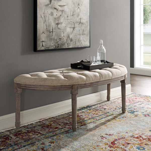 Esteem Vintage French Upholstered Fabric Semi-Circle Bench Beige EEI-3369-BEI