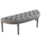 Esteem Vintage French Upholstered Fabric Semi-Circle Bench Light Gray EEI-3369-LGR