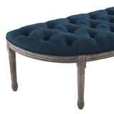 Esteem Vintage French Upholstered Fabric Semi-Circle Bench Navy EEI-3369-NAV