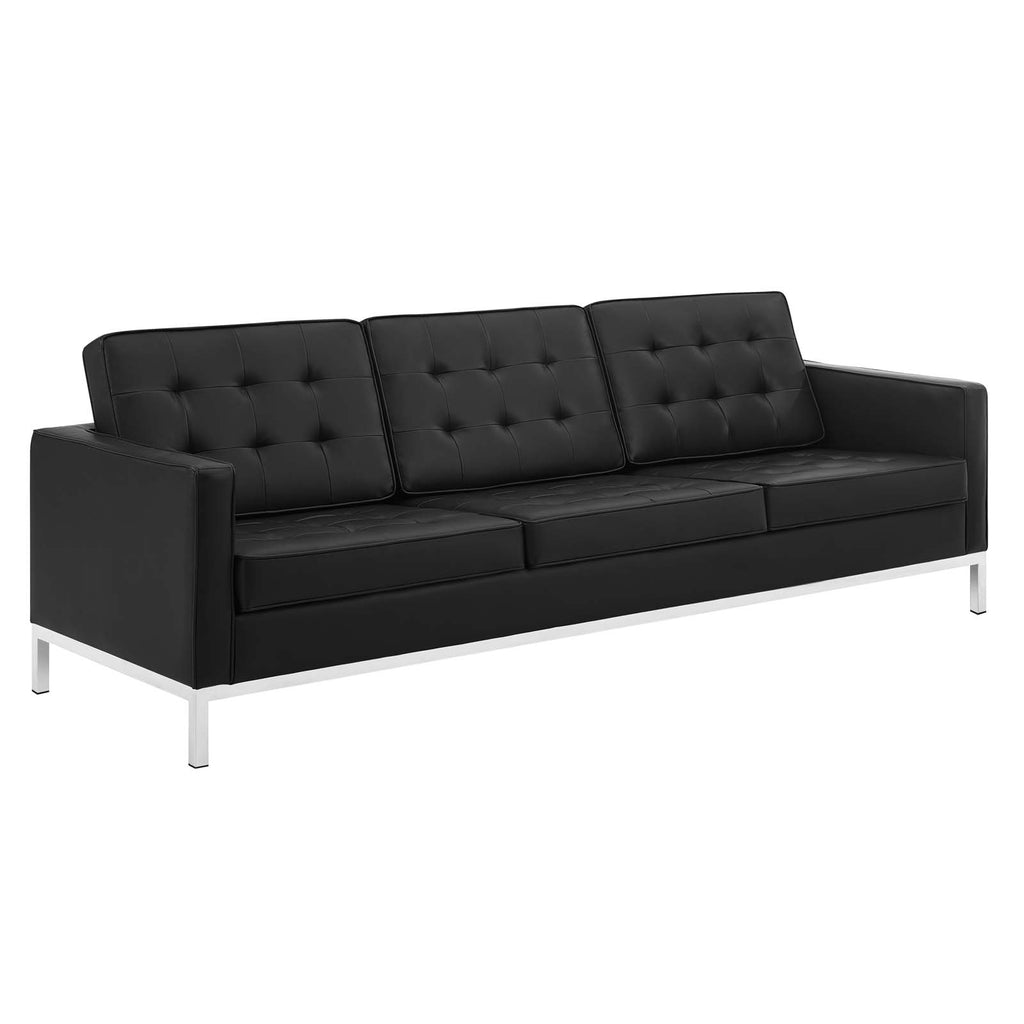 Loft Tufted Upholstered Faux Leather Sofa Silver Black EEI-3385-SLV-BLK