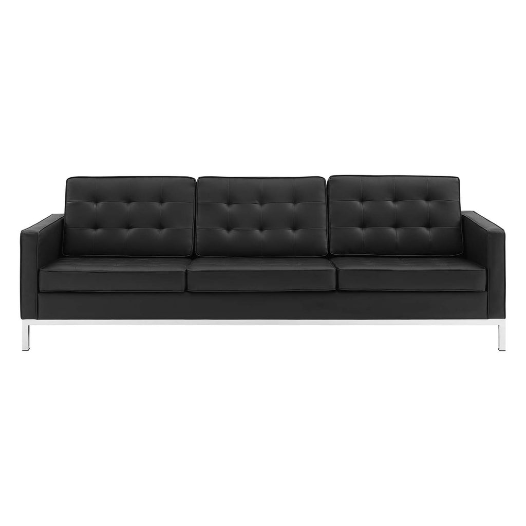 Loft Tufted Upholstered Faux Leather Sofa Silver Black EEI-3385-SLV-BLK