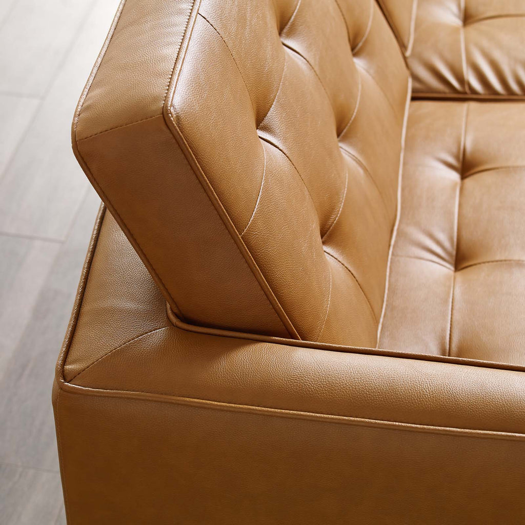 Loft Tufted Upholstered Faux Leather Sofa Silver Tan EEI-3385-SLV-TAN