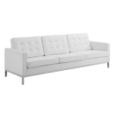 Loft Tufted Upholstered Faux Leather Sofa Silver White EEI-3385-SLV-WHI
