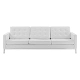 Loft Tufted Upholstered Faux Leather Sofa Silver White EEI-3385-SLV-WHI