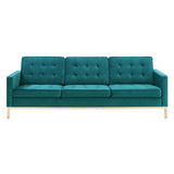 Loft Gold Stainless Steel Leg Performance Velvet Sofa Gold Teal EEI-3387-GLD-TEA