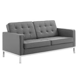 Loft Tufted Upholstered Faux Leather Loveseat Silver Gray EEI-3388-SLV-GRY
