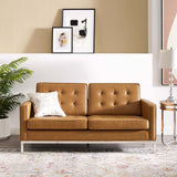 Loft Tufted Upholstered Faux Leather Loveseat Silver Tan EEI-3388-SLV-TAN