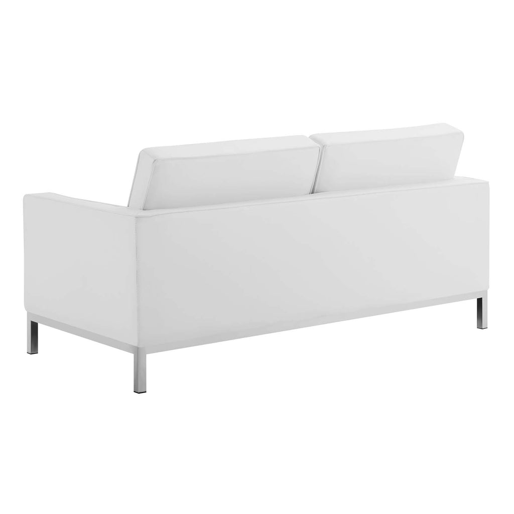 Loft Tufted Upholstered Faux Leather Loveseat Silver White EEI-3388-SLV-WHI