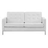 Loft Tufted Upholstered Faux Leather Loveseat Silver White EEI-3388-SLV-WHI