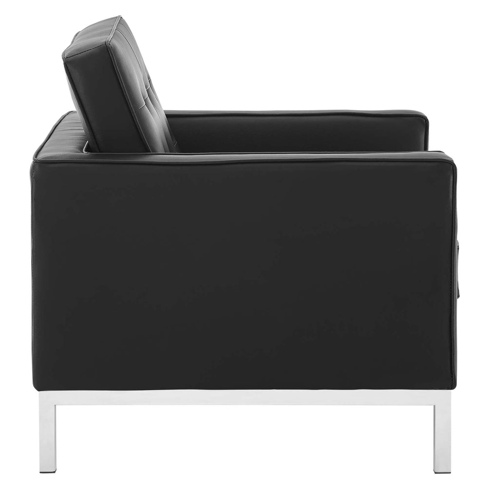 Loft Tufted Upholstered Faux Leather Armchair Silver Black EEI-3391-SLV-BLK