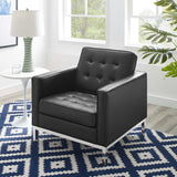 Loft Tufted Upholstered Faux Leather Armchair Silver Black EEI-3391-SLV-BLK
