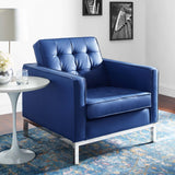 Loft Tufted Upholstered Faux Leather Armchair Silver Navy EEI-3391-SLV-NAV