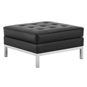 Loft Tufted Upholstered Faux Leather Ottoman Silver Black EEI-3394-SLV-BLK