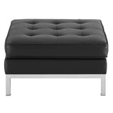 Loft Tufted Upholstered Faux Leather Ottoman Silver Black EEI-3394-SLV-BLK