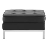 Loft Tufted Upholstered Faux Leather Ottoman Silver Black EEI-3394-SLV-BLK