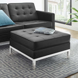 Loft Tufted Upholstered Faux Leather Ottoman Silver Black EEI-3394-SLV-BLK