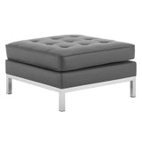 Loft Tufted Upholstered Faux Leather Ottoman Silver Gray EEI-3394-SLV-GRY