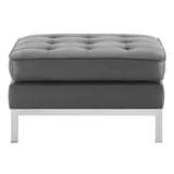 Loft Tufted Upholstered Faux Leather Ottoman Silver Gray EEI-3394-SLV-GRY