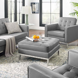 Loft Tufted Upholstered Faux Leather Ottoman Silver Gray EEI-3394-SLV-GRY