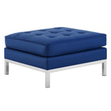 Loft Tufted Upholstered Faux Leather Ottoman Silver Navy EEI-3394-SLV-NAV