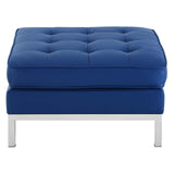 Loft Tufted Upholstered Faux Leather Ottoman Silver Navy EEI-3394-SLV-NAV