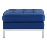 Loft Tufted Upholstered Faux Leather Ottoman Silver Navy EEI-3394-SLV-NAV