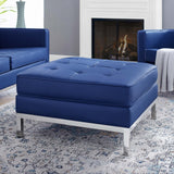 Loft Tufted Upholstered Faux Leather Ottoman Silver Navy EEI-3394-SLV-NAV