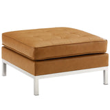 Loft Tufted Upholstered Faux Leather Ottoman Silver Tan EEI-3394-SLV-TAN