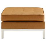 Loft Tufted Upholstered Faux Leather Ottoman Silver Tan EEI-3394-SLV-TAN