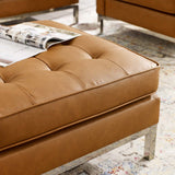 Loft Tufted Upholstered Faux Leather Ottoman Silver Tan EEI-3394-SLV-TAN