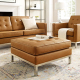 Loft Tufted Upholstered Faux Leather Ottoman Silver Tan EEI-3394-SLV-TAN