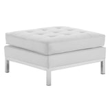 Loft Tufted Upholstered Faux Leather Ottoman Silver White EEI-3394-SLV-WHI