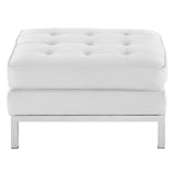 Loft Tufted Upholstered Faux Leather Ottoman Silver White EEI-3394-SLV-WHI