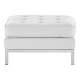 Loft Tufted Upholstered Faux Leather Ottoman Silver White EEI-3394-SLV-WHI