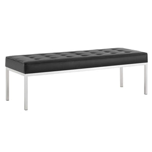 Loft Tufted Large Upholstered Faux Leather Bench Silver Black EEI-3397-SLV-BLK