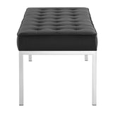 Loft Tufted Large Upholstered Faux Leather Bench Silver Black EEI-3397-SLV-BLK