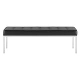 Loft Tufted Large Upholstered Faux Leather Bench Silver Black EEI-3397-SLV-BLK