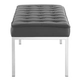 Loft Tufted Large Upholstered Faux Leather Bench Silver Gray EEI-3397-SLV-GRY