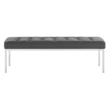 Loft Tufted Large Upholstered Faux Leather Bench Silver Gray EEI-3397-SLV-GRY