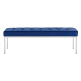 Loft Tufted Large Upholstered Faux Leather Bench Silver Navy EEI-3397-SLV-NAV