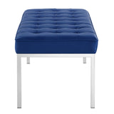 Loft Tufted Large Upholstered Faux Leather Bench Silver Navy EEI-3397-SLV-NAV