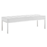 Loft Tufted Large Upholstered Faux Leather Bench Silver White EEI-3397-SLV-WHI