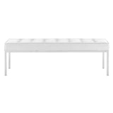 Loft Tufted Large Upholstered Faux Leather Bench Silver White EEI-3397-SLV-WHI