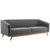 Valiant Vertical Channel Tufted Performance Velvet Sofa Gray EEI-3403-GRY